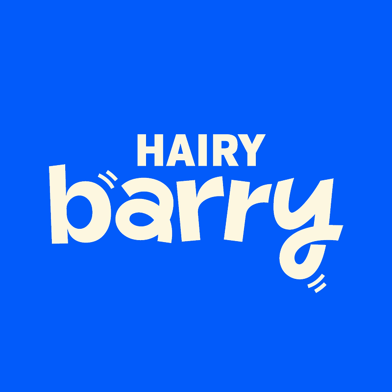 Logo of Hairy Barry on a blue background