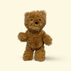 Small Brown teddy bear Hairy Barry dog toy on a beige background